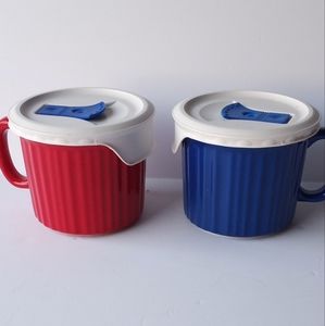 Corningware 20 oz Stoneware Red & Blue Soup Mugs  Set of 2